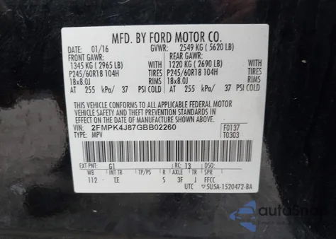 2016 Ford Edge Sel из США, поврежденный, VIN 2FMPK4J87GBB02260